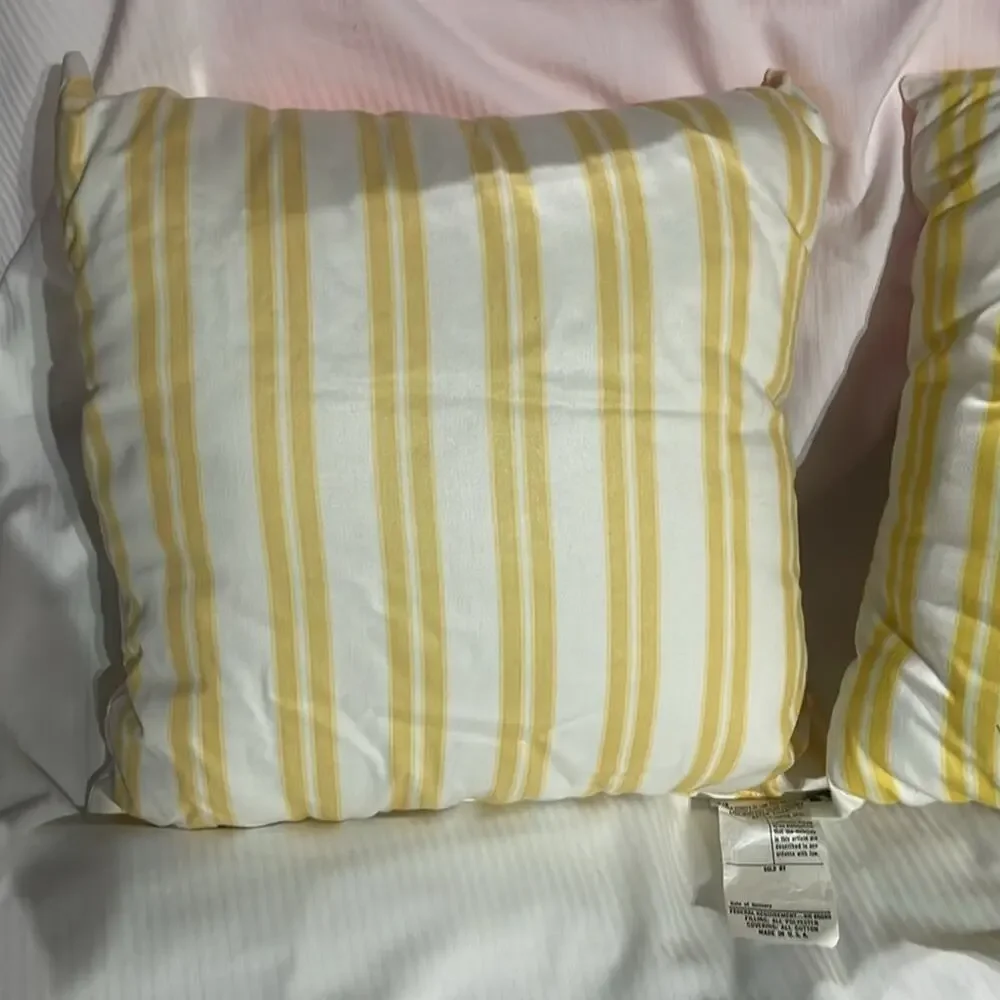 Yellow stripe square polyester fill pillows white with citrus stripes nwot 14x14